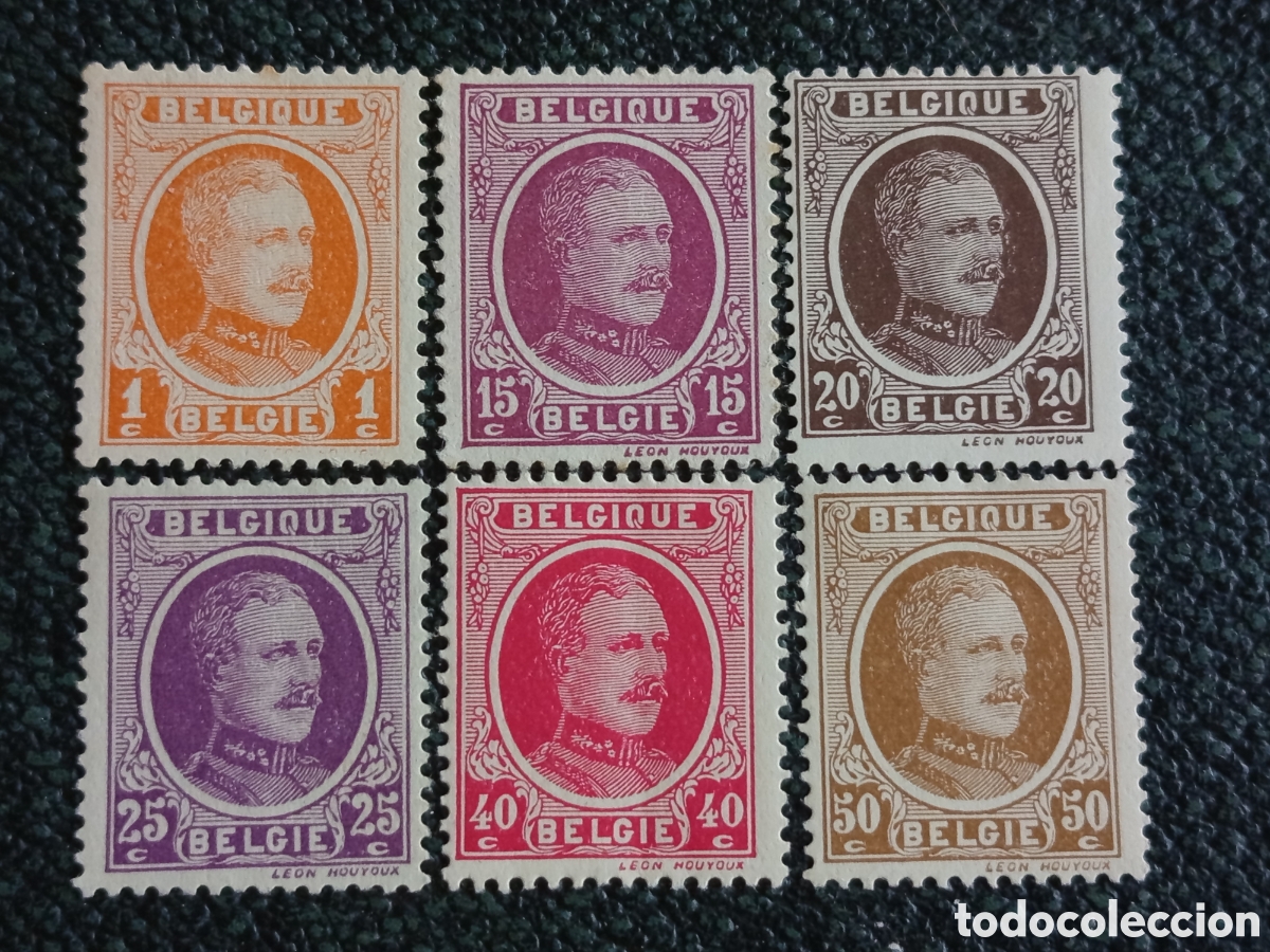 Sellos: Lote B&eacute;lgica 1912 Rey Alberto I Houyoux 1c-50c OBP 108, 113-117 MNH y MH