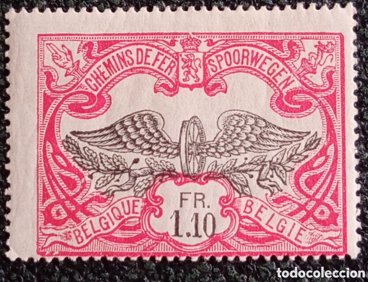 Sellos: B&eacute;lgica 1902 Sello de Ferrocarril 1.10 Fr Rueda Alada - COB/Yvert #TR43 / Scott #Q43 MH