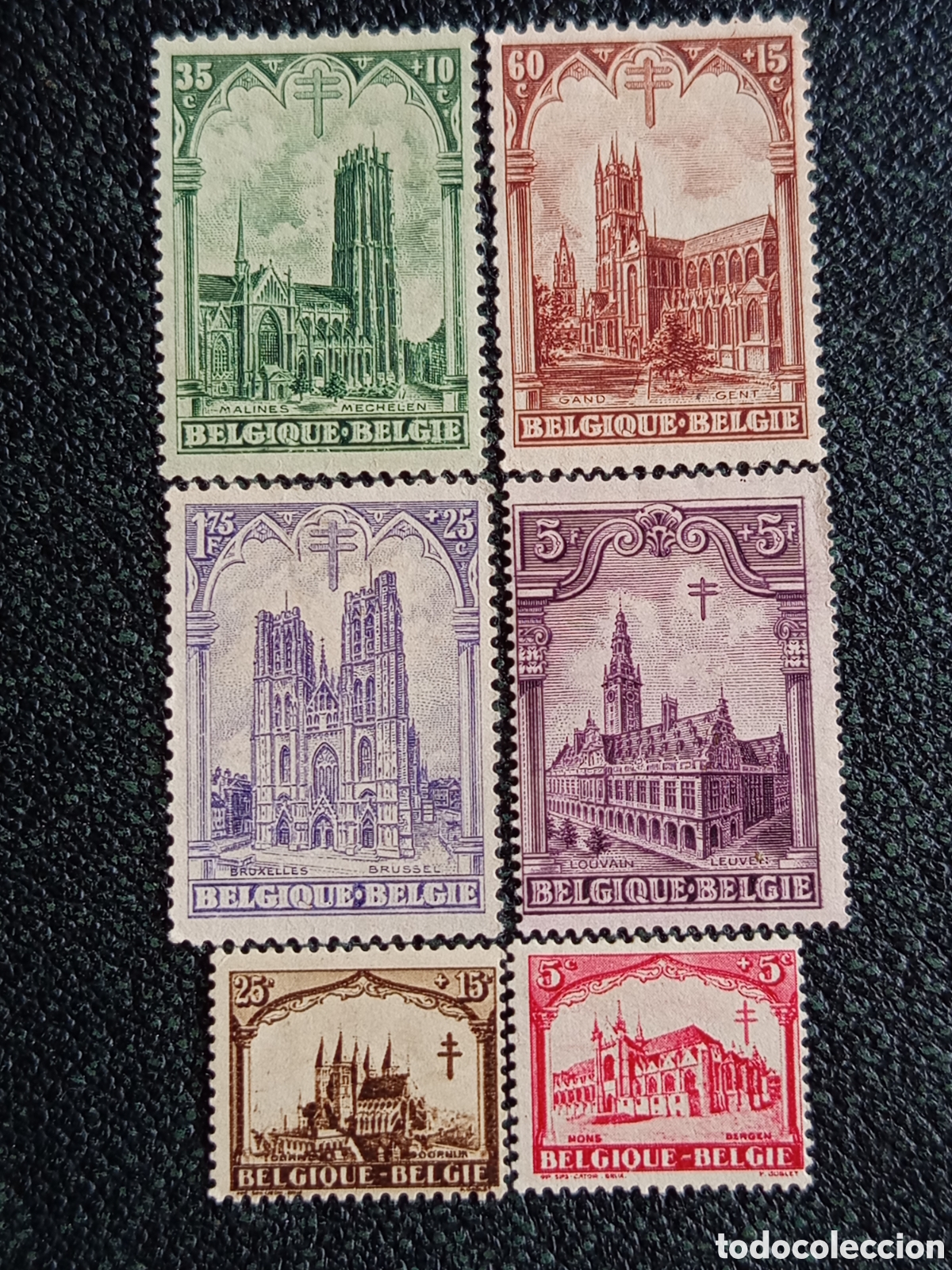 Sellos: B&eacute;lgica 1939 Antituberculosos Monumentos / Catedrales Set 6 Sellos - COB #512-517 MH