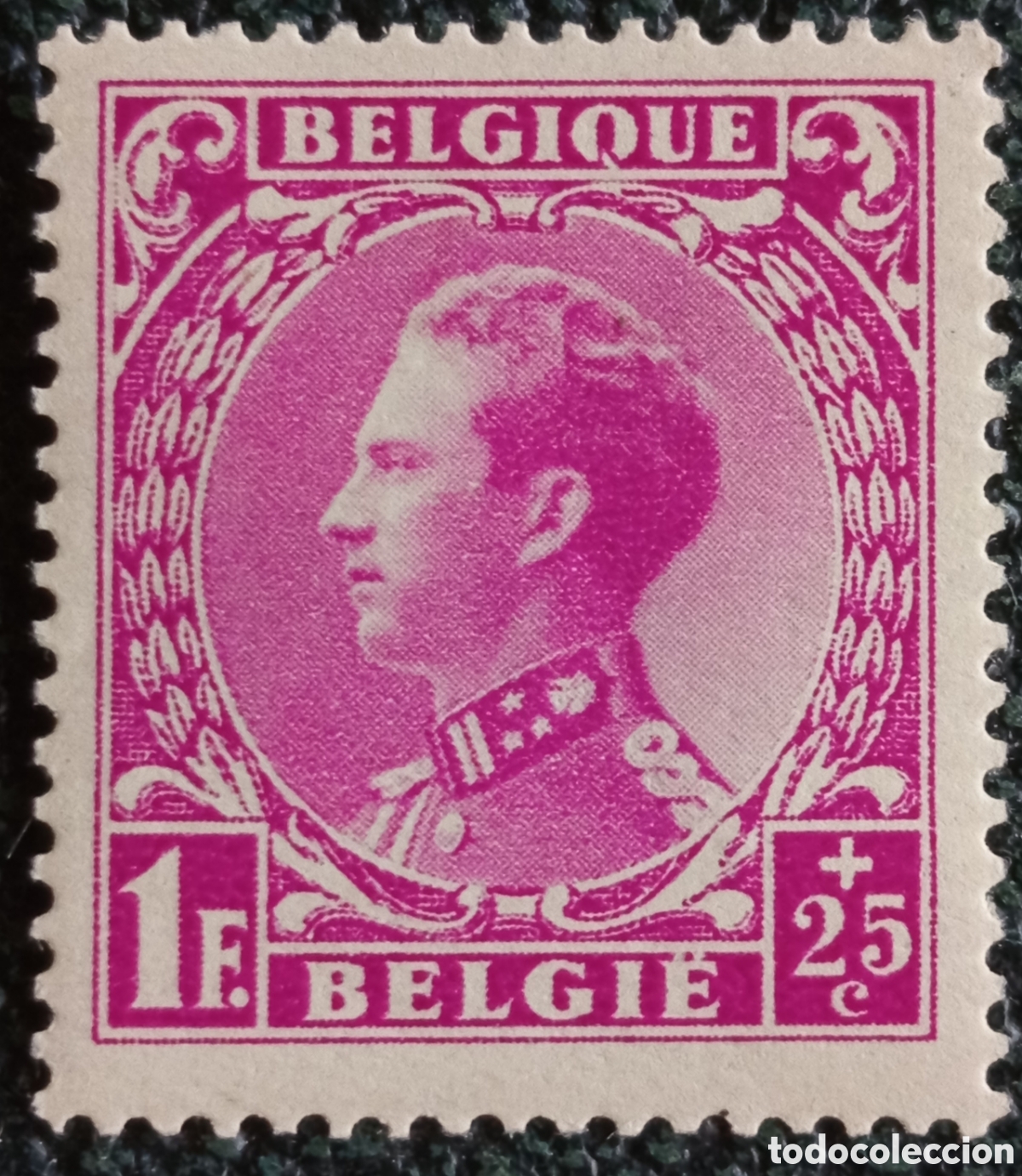 Sellos: B&eacute;lgica 1936 Antituberculosos Rey Leopoldo III 1F + 25c Magenta - COB #433 MH