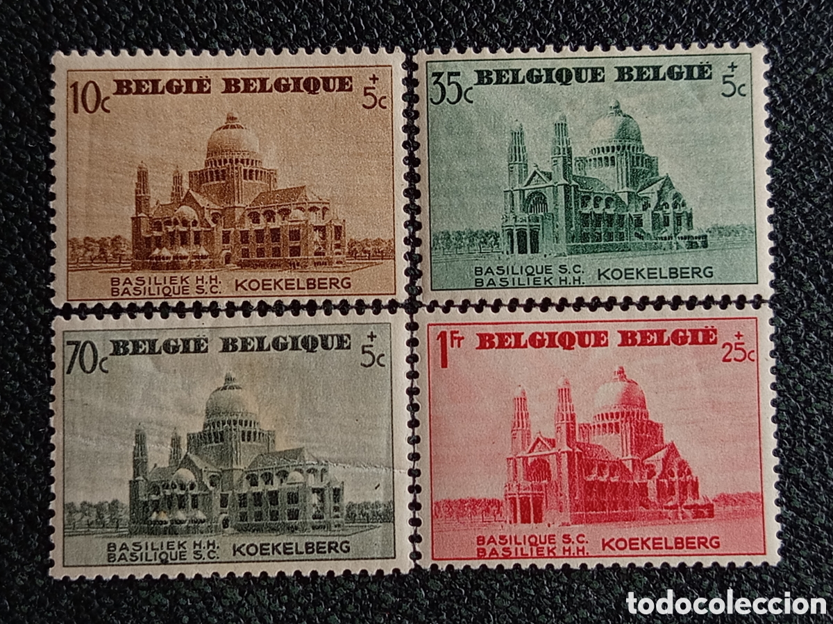 Sellos: B&eacute;lgica 1934 Bas&iacute;lica de Koekelberg Lote 4 Sellos - COB #384-387 / Michel #385-388 MH