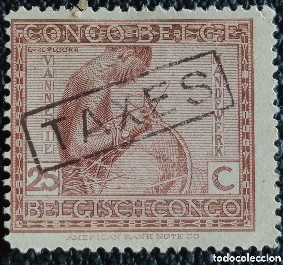 Timbres: Congo Belga 1923 Sobrecargo TAXES 25c Marr&oacute;n Tasa Postal - Yvert Taxe #12 MH