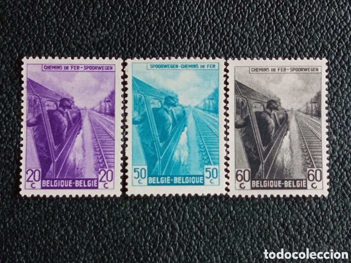 Sellos: B&eacute;lgica 1942 Serie Tel&eacute;grafos y Ferrocarriles Set 3 Sellos - COB #TR215-217 MH