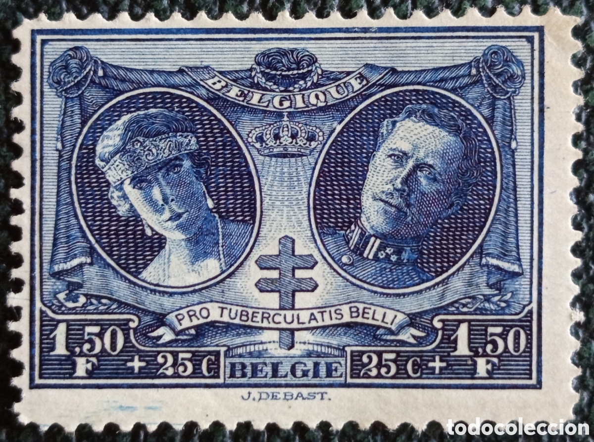 Sellos: B&eacute;lgica 1928 Antituberculoso Reyes Alberto I y Isabel 1,50F+25c Azul MNH - COB #273