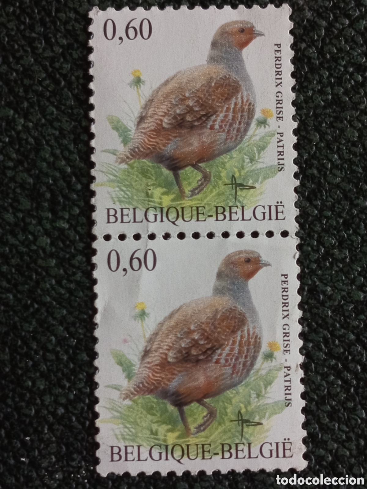 Sellos: B&eacute;lgica 1985 Perdiz Pardilla Pareja Vertical 0,60 F MNH - Michel #2220