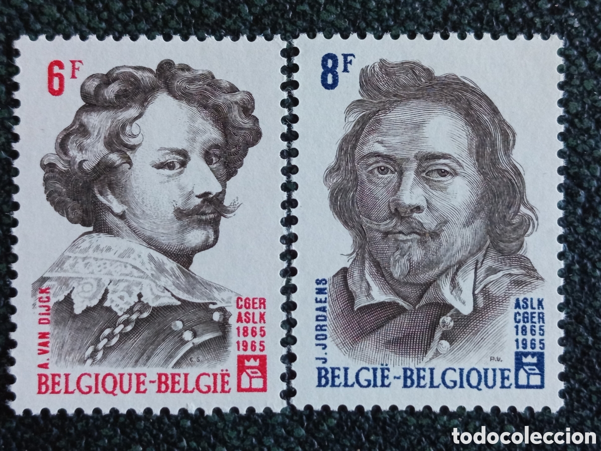 Sellos: Pareja Sellos Belgica 1965 Pintores Van Dyck Jordaens Sobrecargo Michel MNH