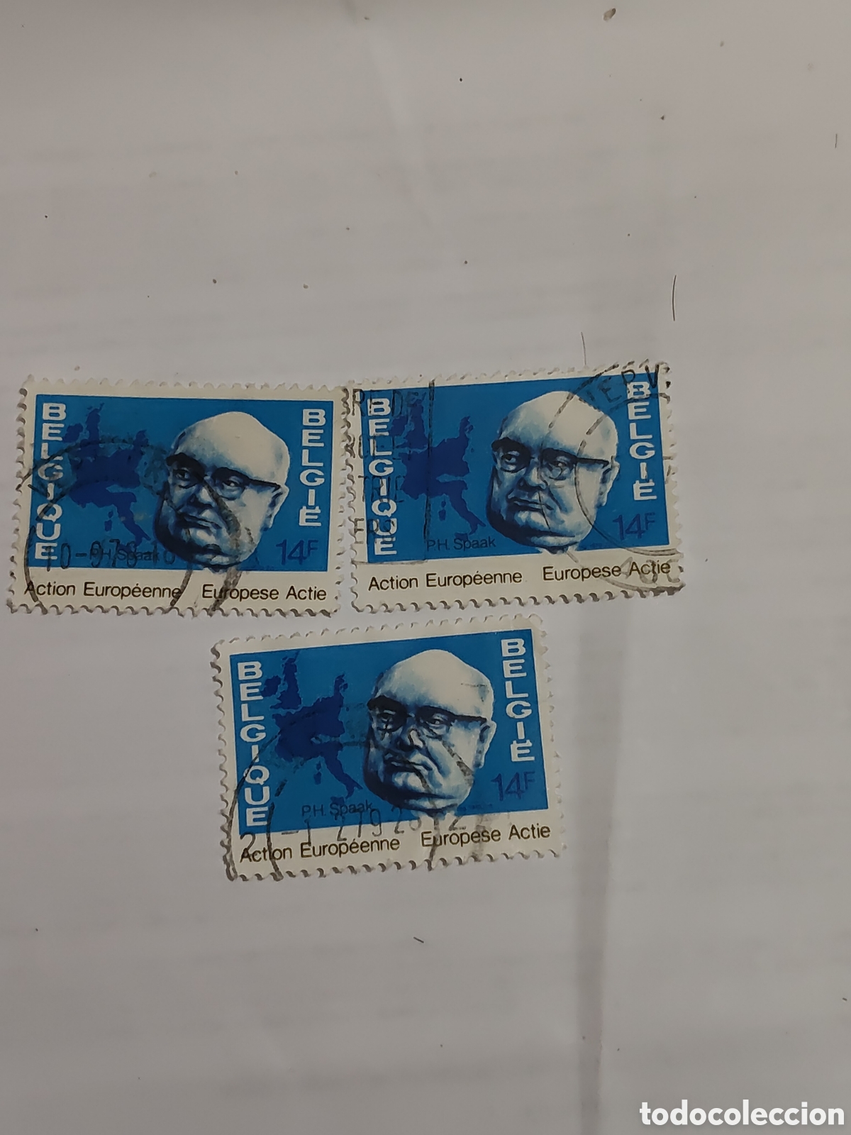 Stamps: 3 sellos de B&eacute;lgica Paul-Henri Spaak pol&iacute;tico y estadista belga uno de los padres fundadores UE 1978