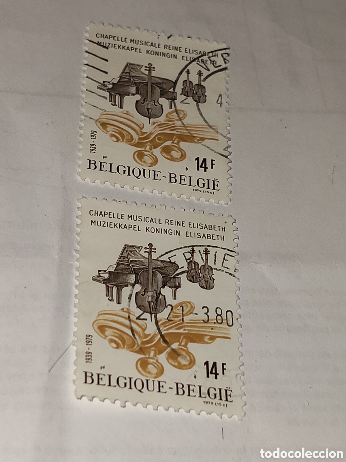 Selos: 2 sellos de B&eacute;lgica 40 aniversario de la capilla musical Reina Elisabeth 1979