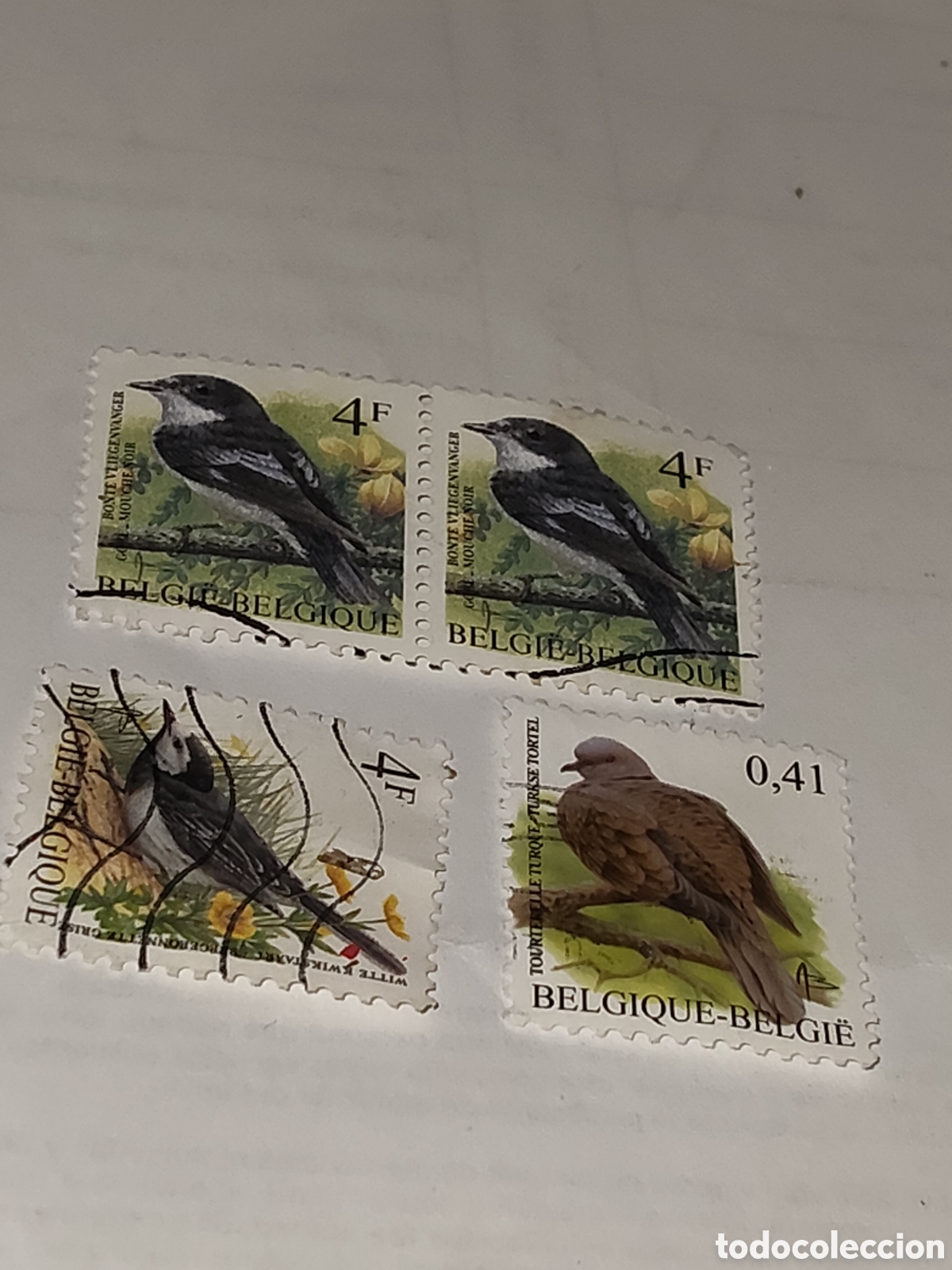 Selos: 4 sellos de B&eacute;lgica Fauna Aves