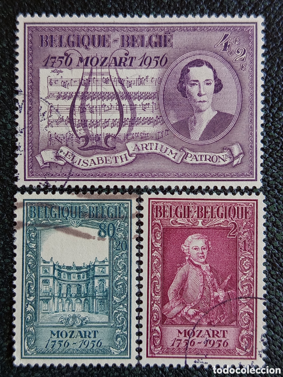 Francobolli: B&eacute;lgica 1956 Serie Completa Bicentenario Mozart Usada (Cat. Edifil 987/989)