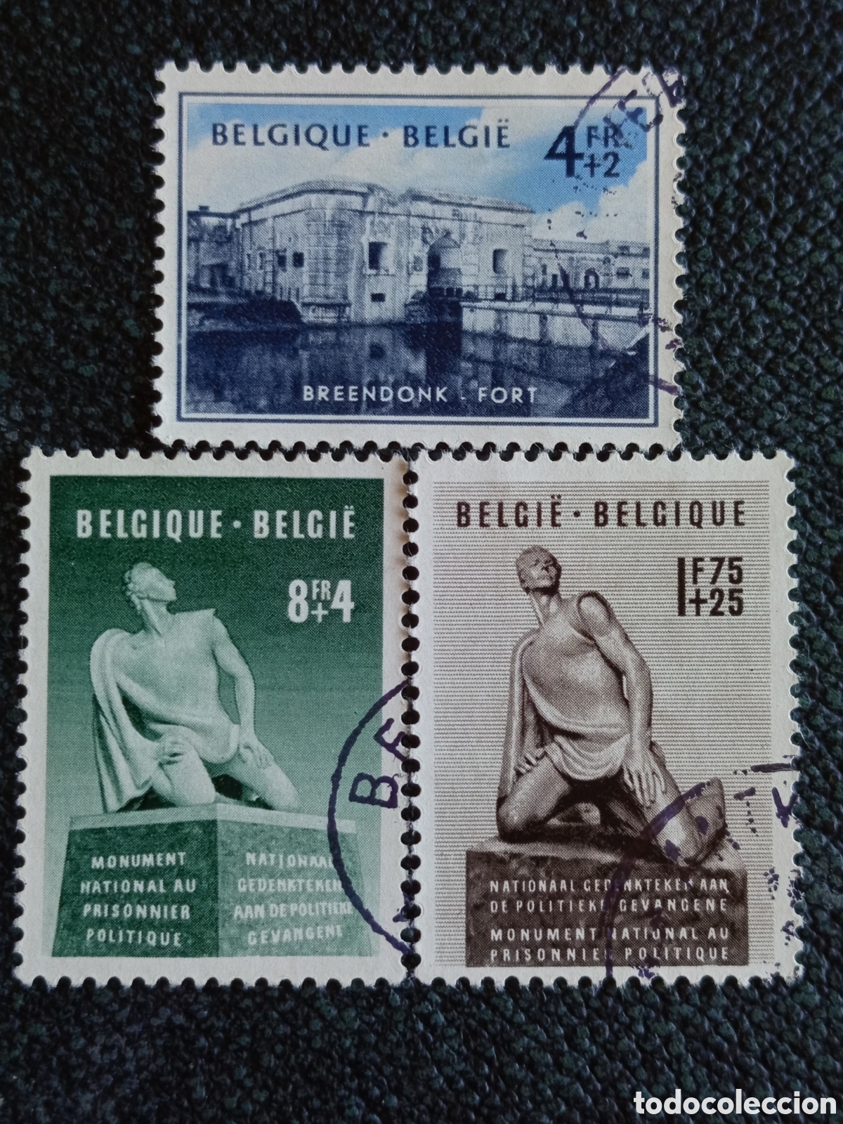 Sellos: B&eacute;lgica 1951 Serie Completa Fuerte Breendonk Prisioneros Usada (Yvert 860/862)