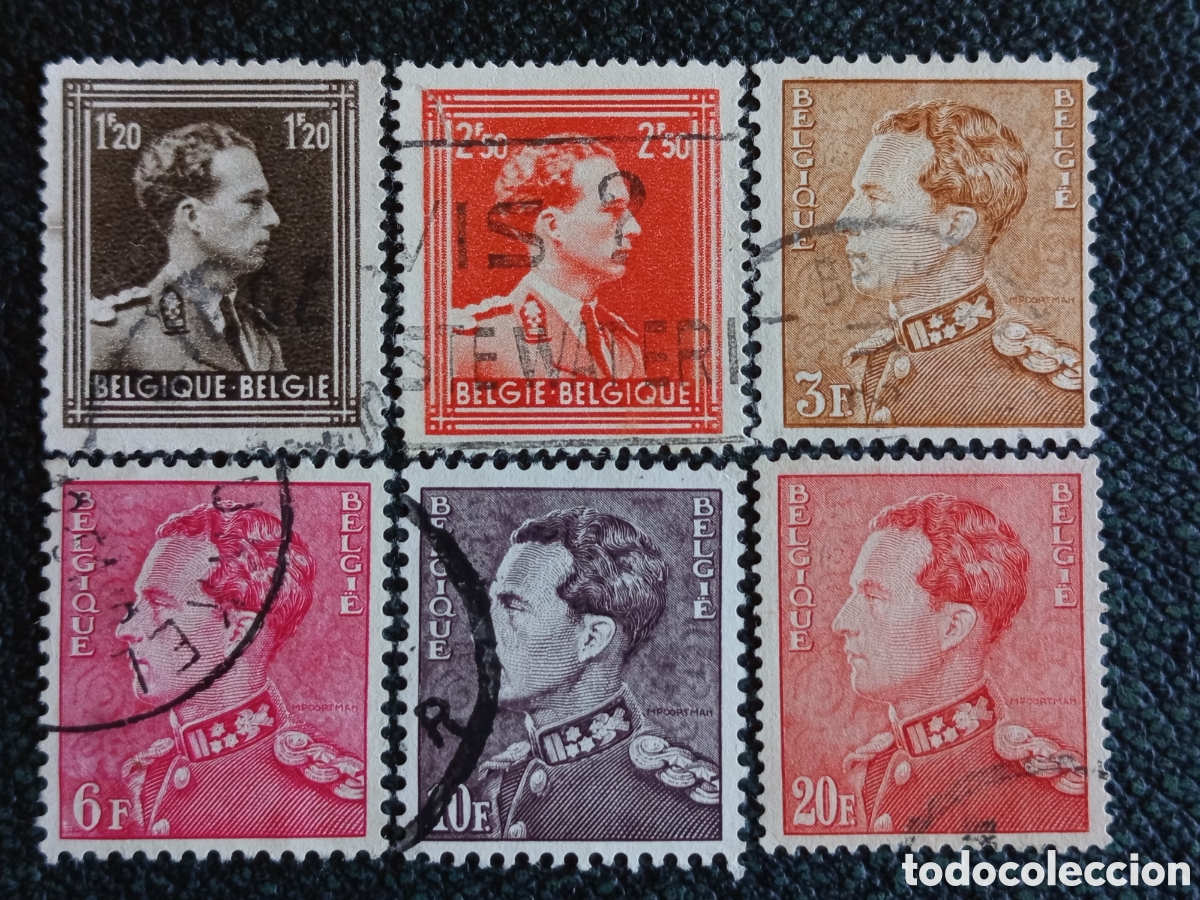 Selos: B&eacute;lgica 1936/51 Rey Leopoldo III Tipo Poortman Usados (Cat. Yvert 433/437)