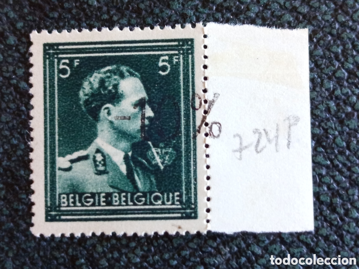 Francobolli: Sello B&eacute;lgica 1946 Rey Leopoldo III 5F Verde Sobrecarga -10% (Yvert 724P - MNH