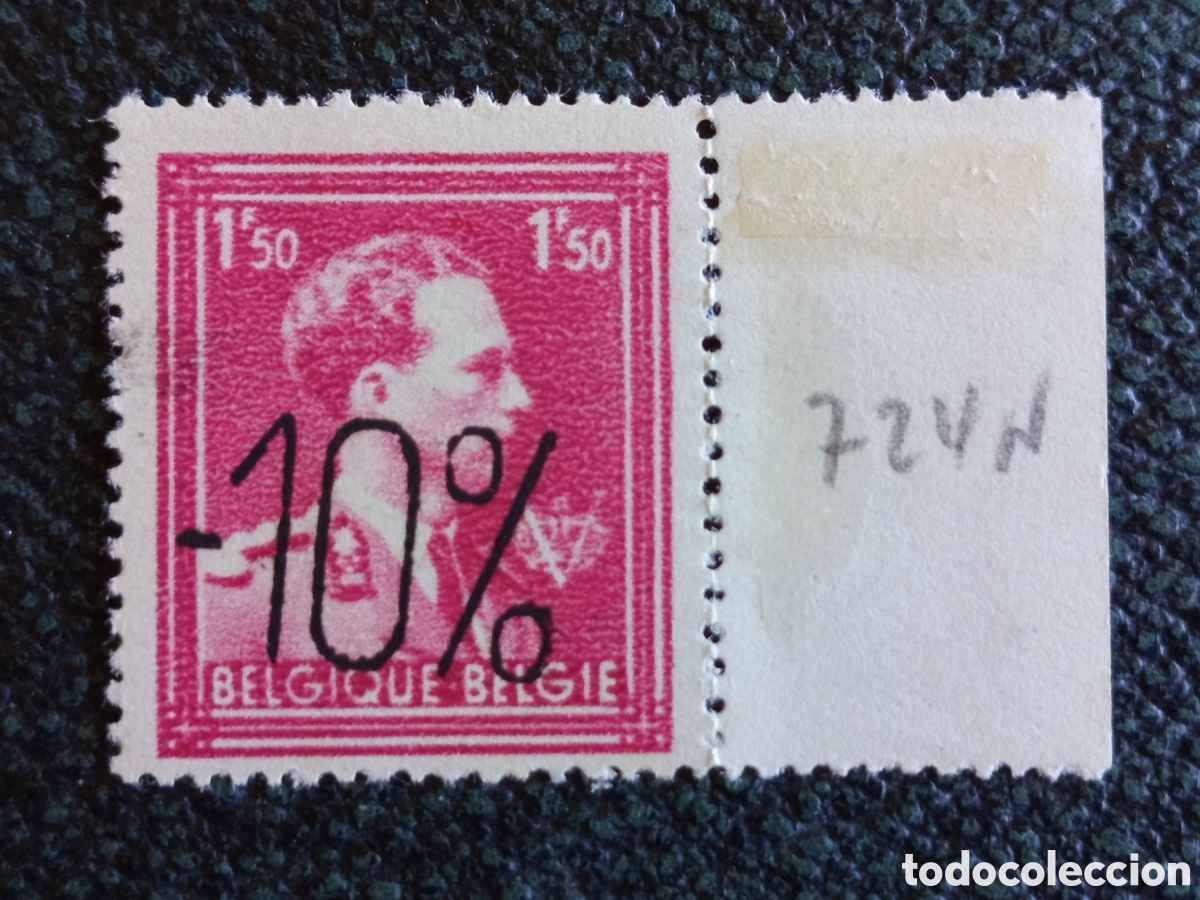 Selos: Sello B&eacute;lgica 1946 Rey Leopoldo III 1,50F Rosa Sobrecarga -10% (Yvert 724N - MNH)