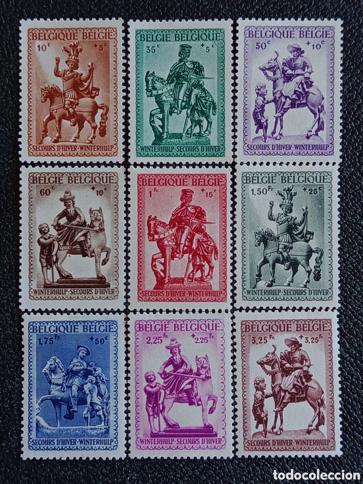 Sellos: Lote 9 Sellos B&eacute;lgica 1941 Iconograf&iacute;a de San Mart&iacute;n Winterhulp (Michel 582/590) MH