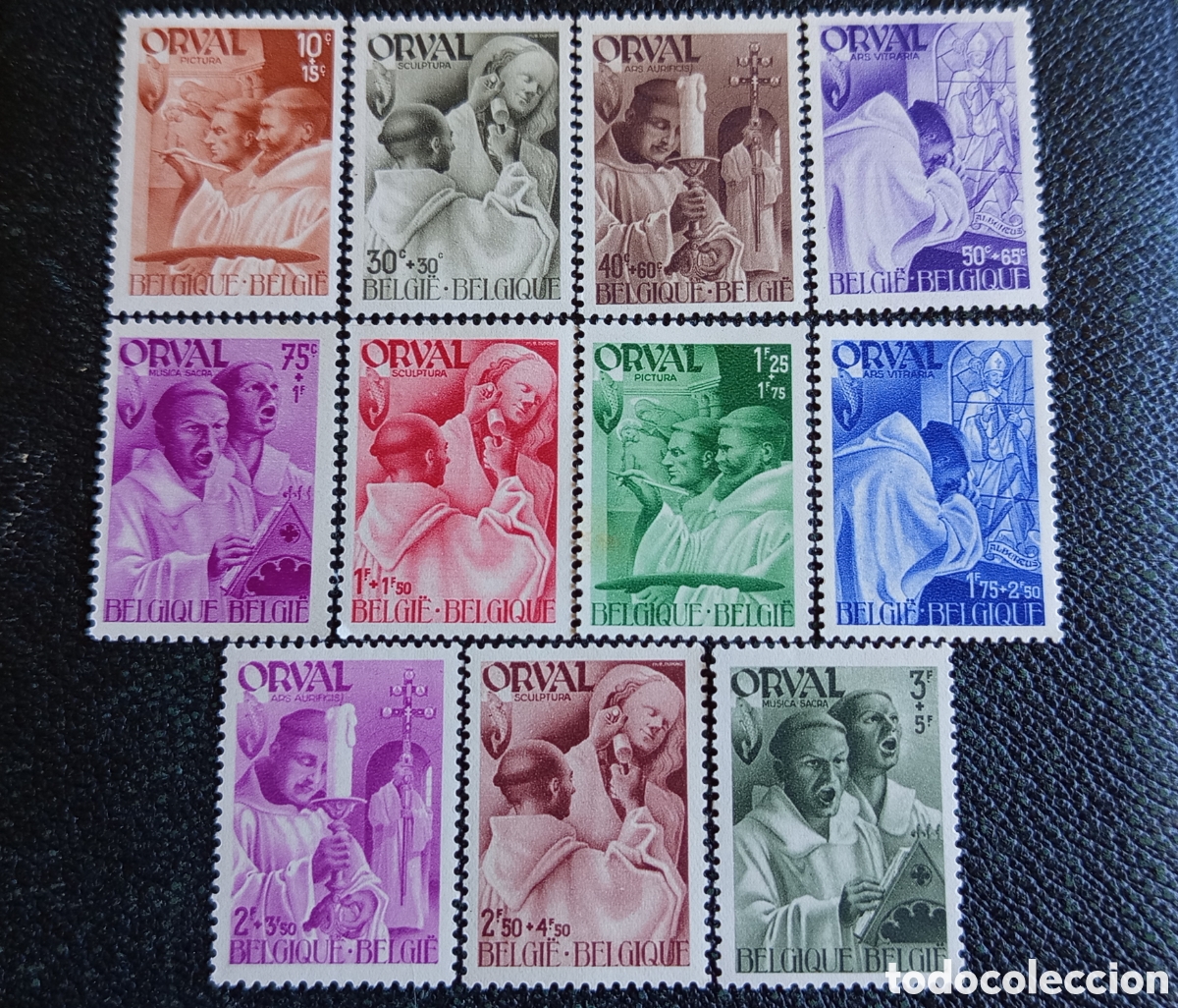 Sellos: Lote 11 Sellos B&eacute;lgica 1941 Abad&iacute;a de Orval Los Monjes (Yvert 556/566 - MH)