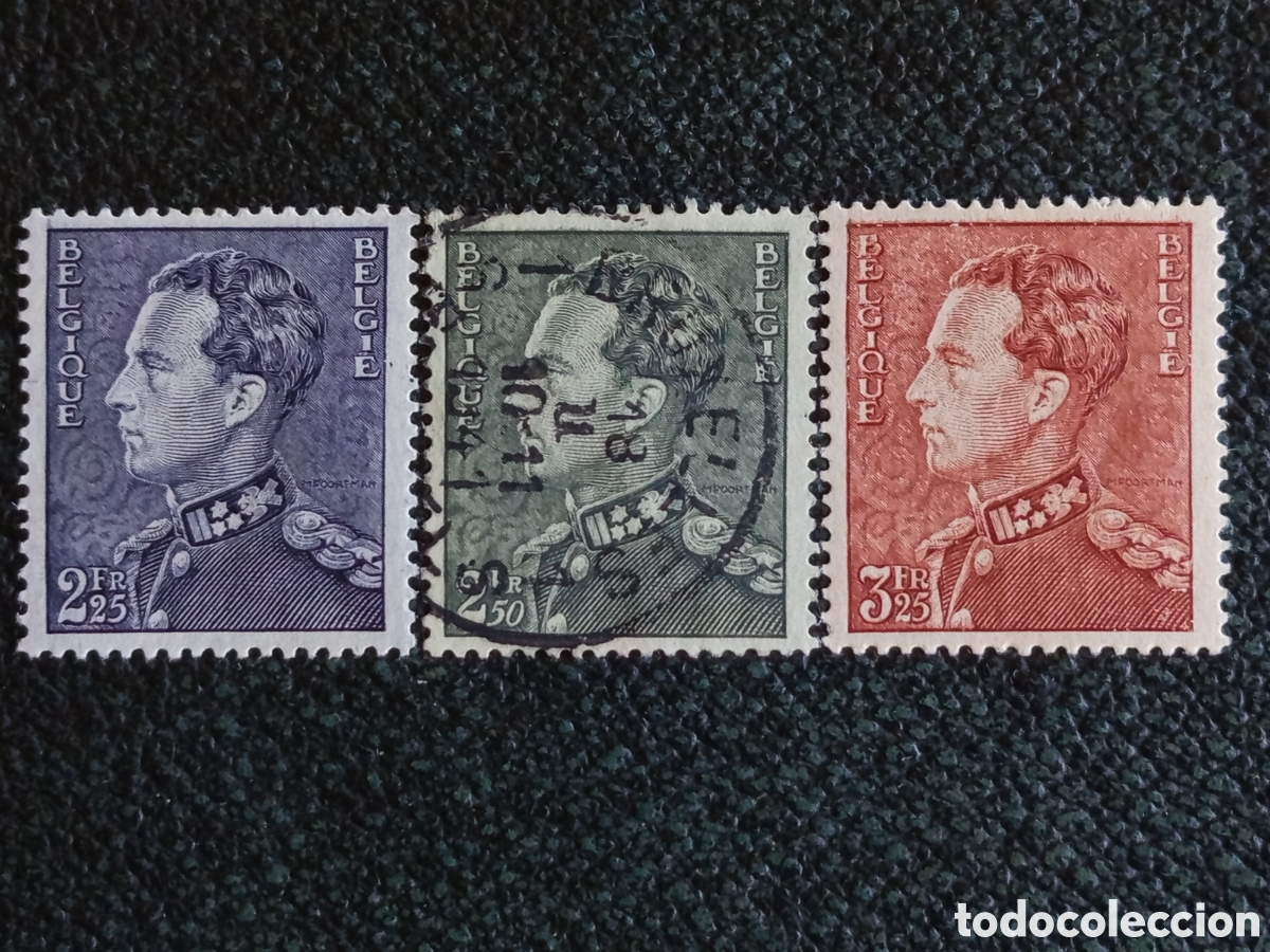 Sellos: Lote 3 Sellos B&eacute;lgica 1936 Rey Leopoldo III Tipo Poortman (Michel 413 / 415)