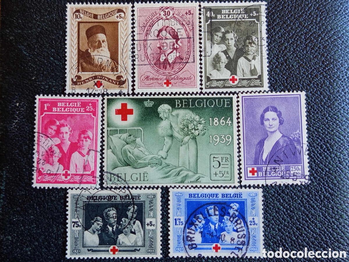 Timbres: Lote 8 Sellos B&eacute;lgica 1939 Aniversario Cruz Roja Completa (Michel 497/504)