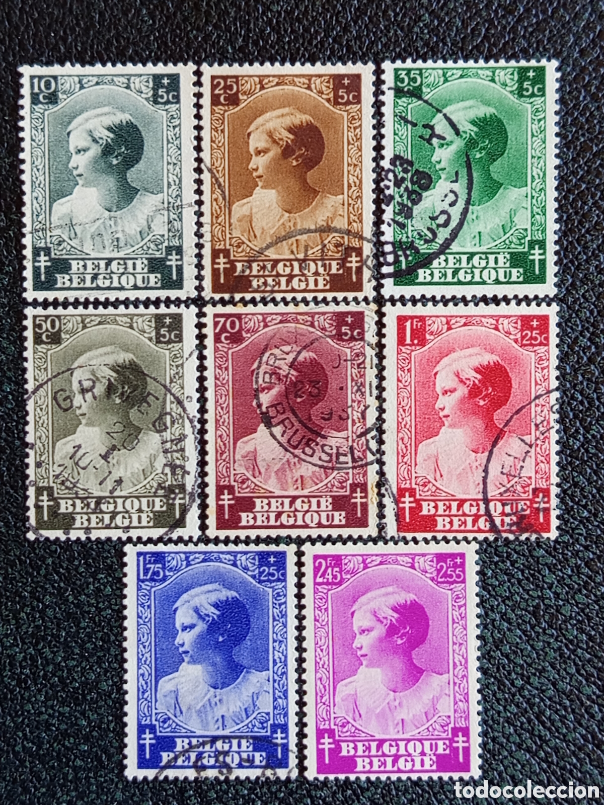 Timbres: Lote 8 Sellos B&eacute;lgica 1937 Antituberculosis Princesa Josefina (Michel 460/467)
