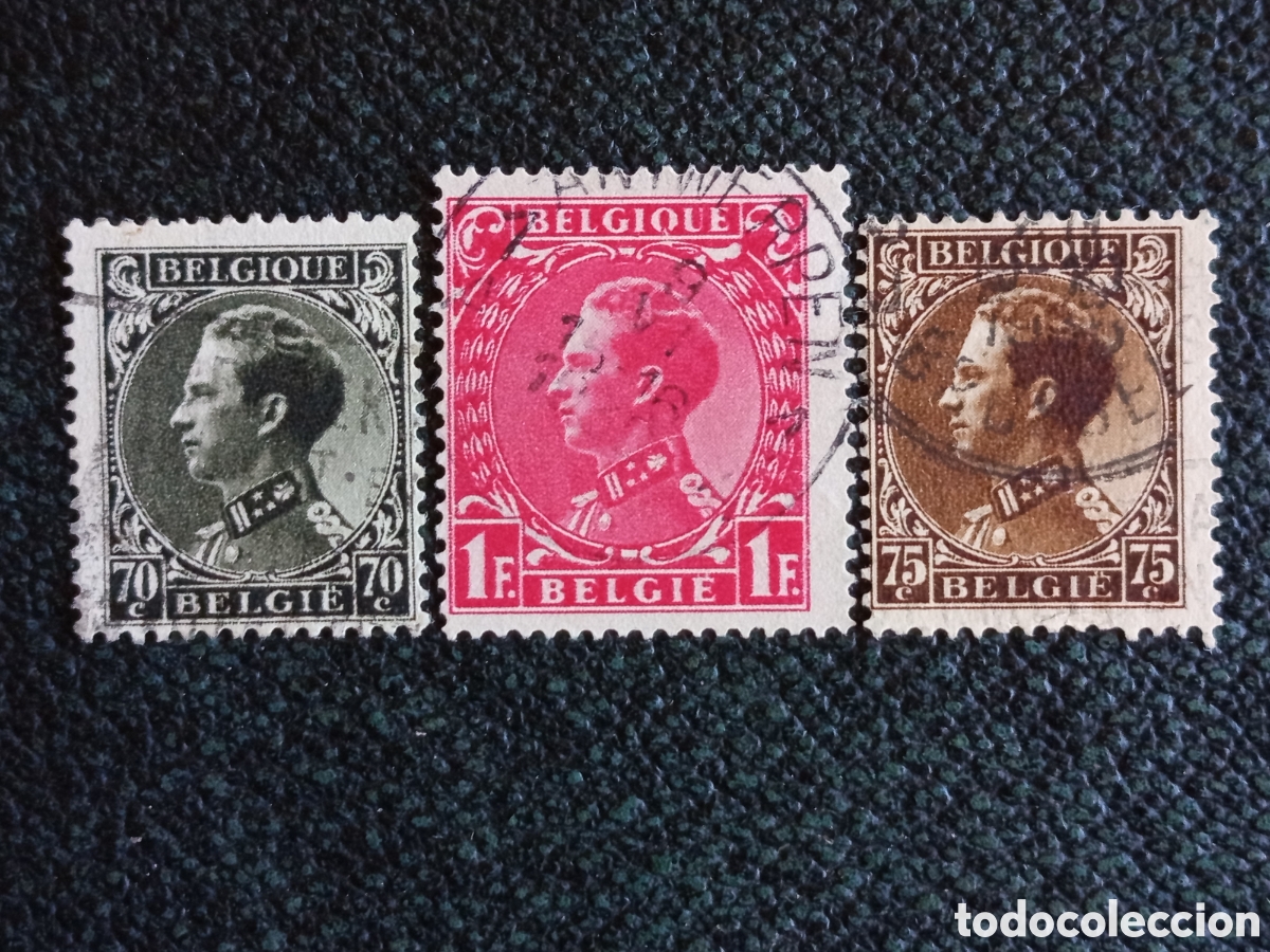 Stamps: Lote 3 Sellos B&eacute;lgica 1934 Pro Inv&aacute;lidos Rey Leopoldo III (Michel 382 / 384)