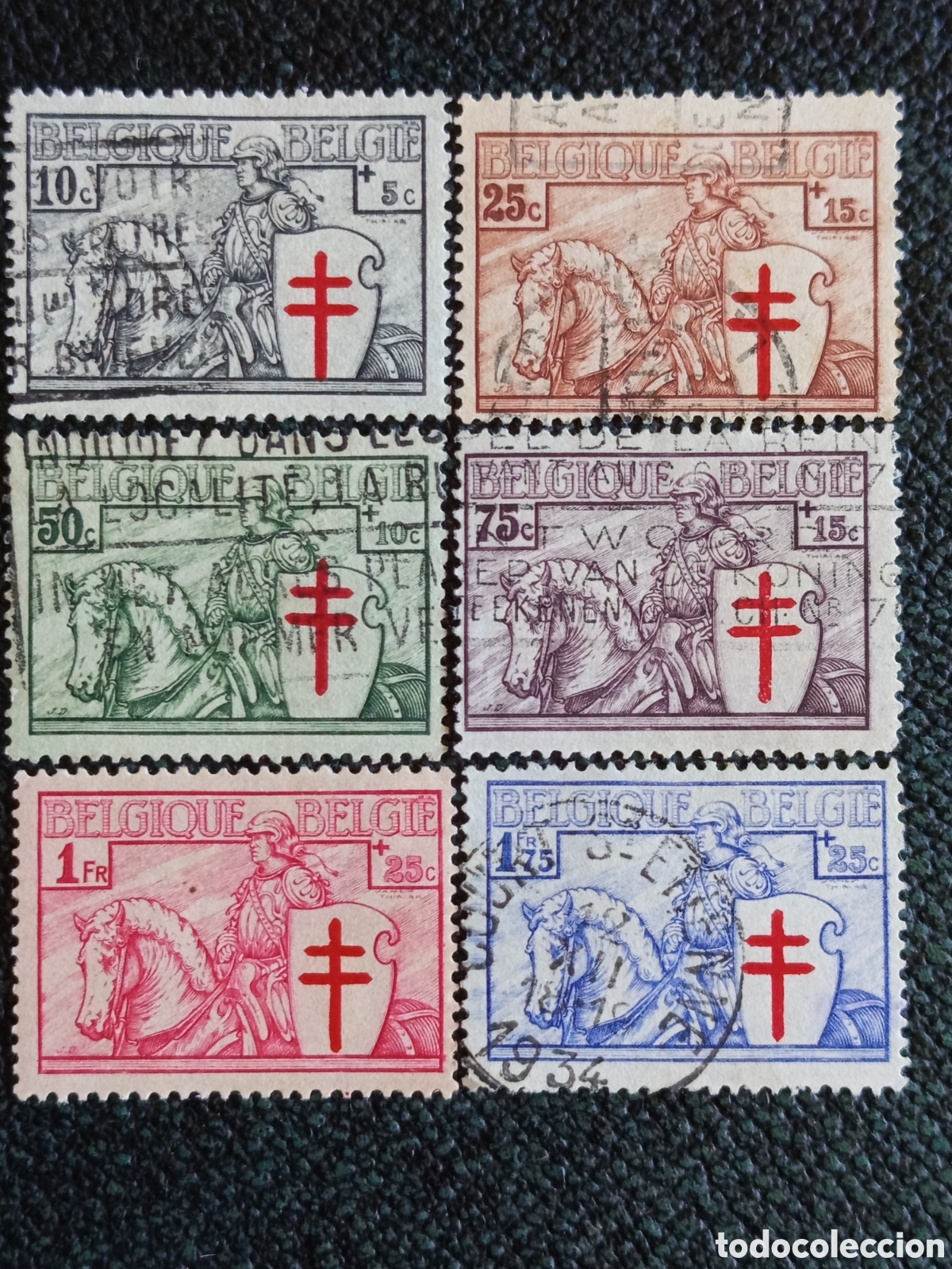 Timbres: Lote 6 Sellos B&eacute;lgica 1934 Lucha Antituberculosis Caballero (Michel 386/391)