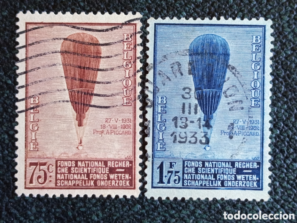 Timbres: Lote 2 Sellos B&eacute;lgica 1932 Globo Estratosf&eacute;rico Profesor Piccard (Michel 344/345)
