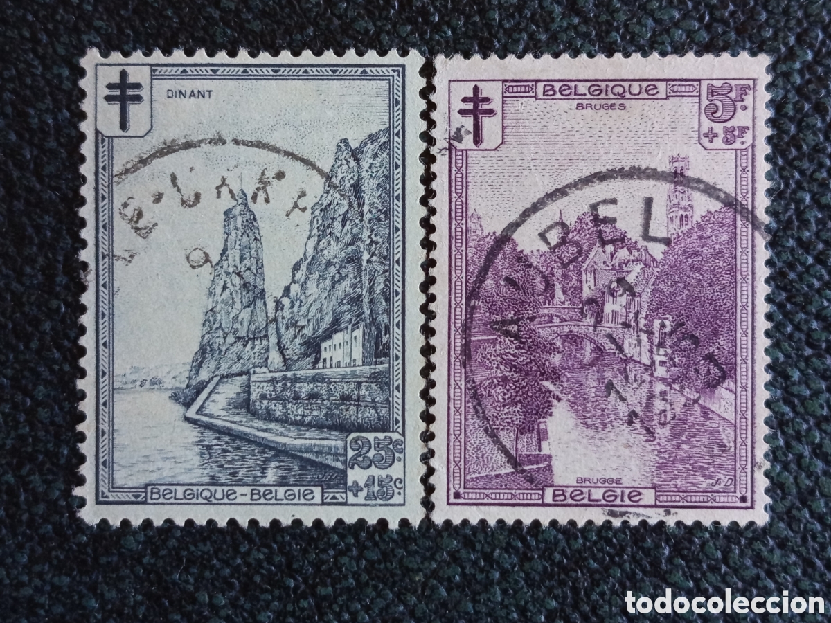 Timbres: Lote 2 Sellos B&eacute;lgica 1933 Paisajes Antituberculosis (Michel 366 y 372)