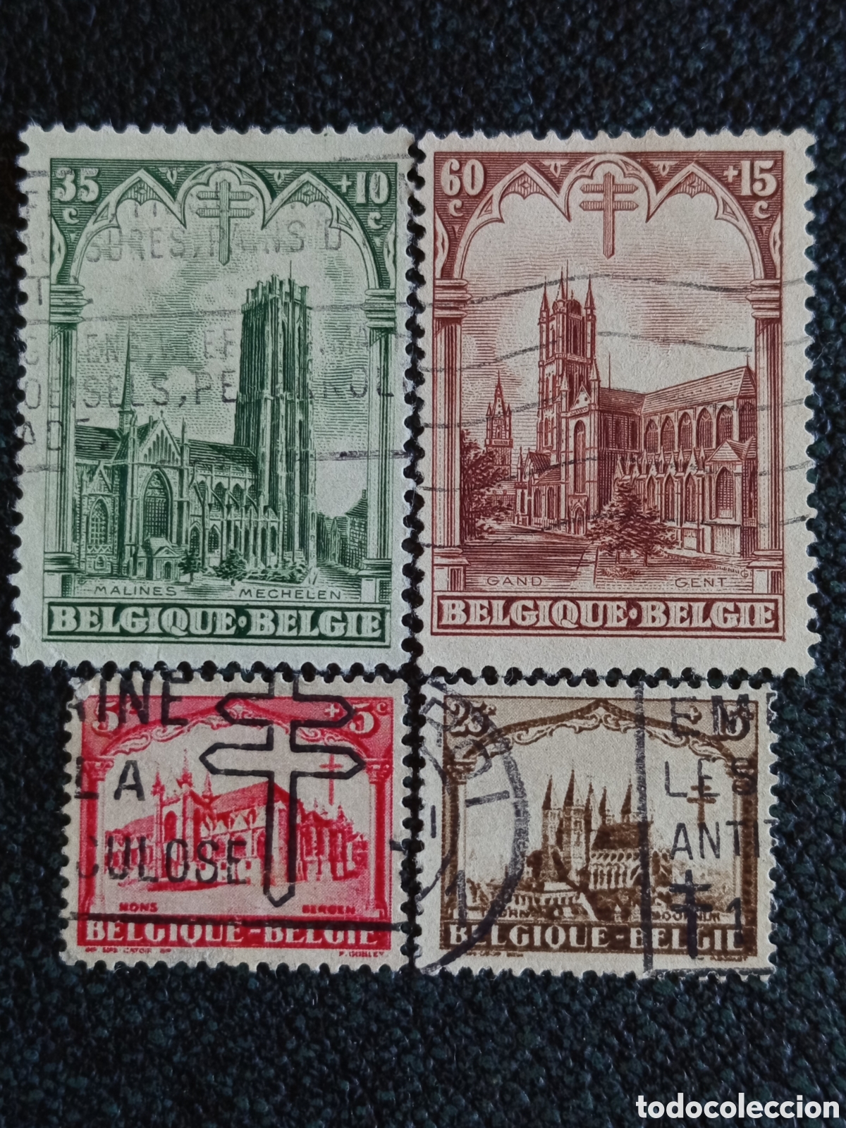 Briefmarken: Lote 4 Sellos B&eacute;lgica 1928 Catedrales Antituberculosis (Michel 244 / 247)