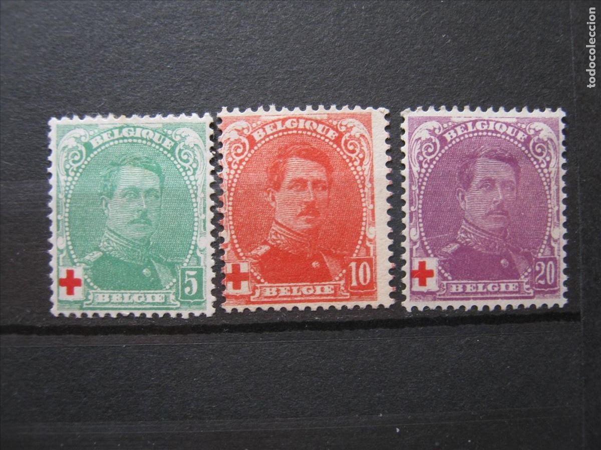 Sellos: B&Eacute;LGICA 1914 CRUZ ROJA SERIE YVERT 129/131 MH* LUJO.