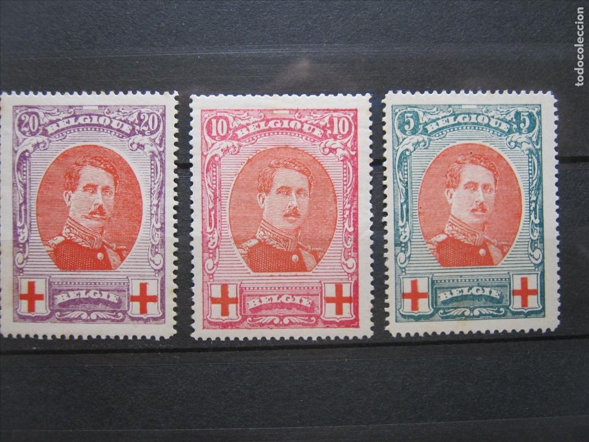 Sellos: B&Eacute;LGICA 1915 CRUZ ROJA SERIE YVERT 132/134 LH* LEVE CHARNELA LUJO.