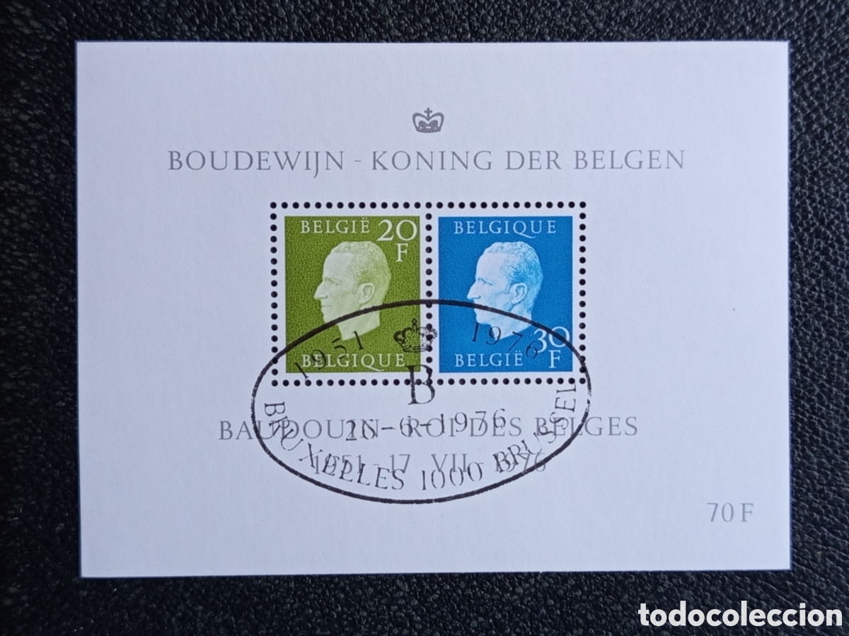 Sellos: B&eacute;lgica 1976 Hojita Bloque BF 51 Rey Balduino Matasellada