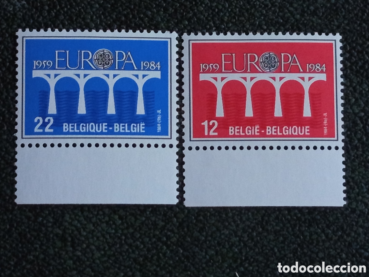 Sellos: B&eacute;lgica 1984 Serie Europa CEPT 25 Aniversario Puente Scott 1169/70 MNH