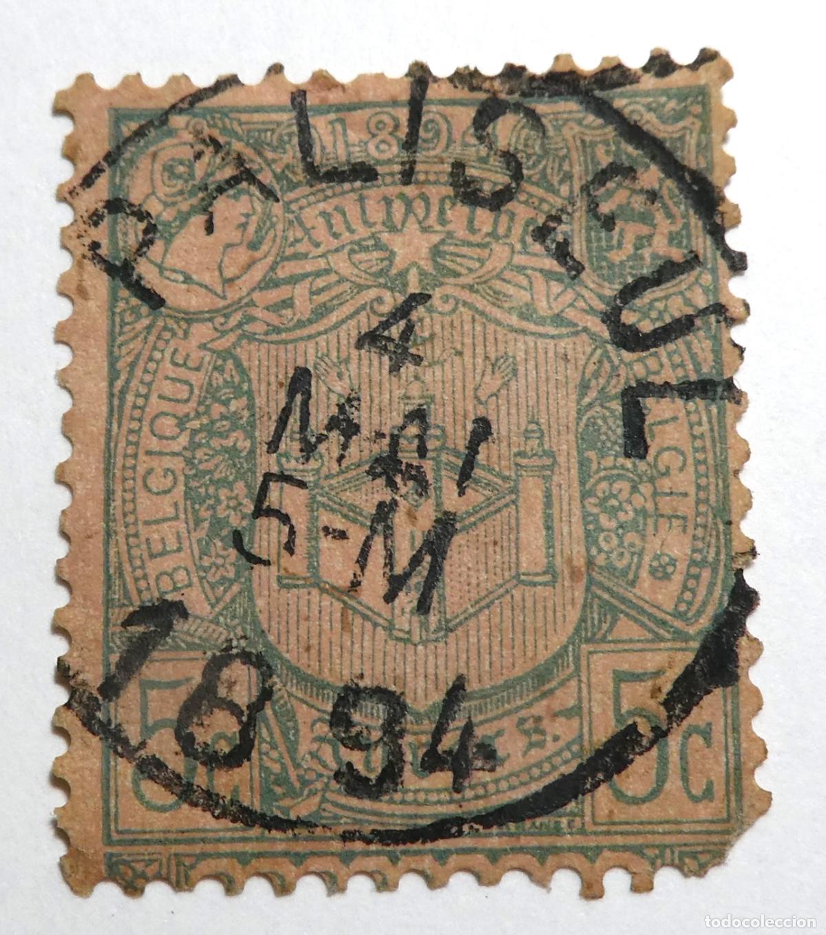 Sellos: Sello postal de B&Eacute;LGICA 1894 5 c&eacute;ntimos