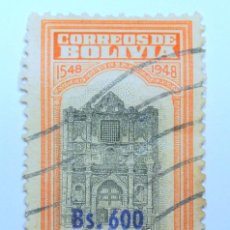 Sellos: SELLO POSTAL ANTIGUO BOLIVIA 1957 600 BS IV CENTENARIO DE LA FUNDACION DE LA PAZ OVERPRINT