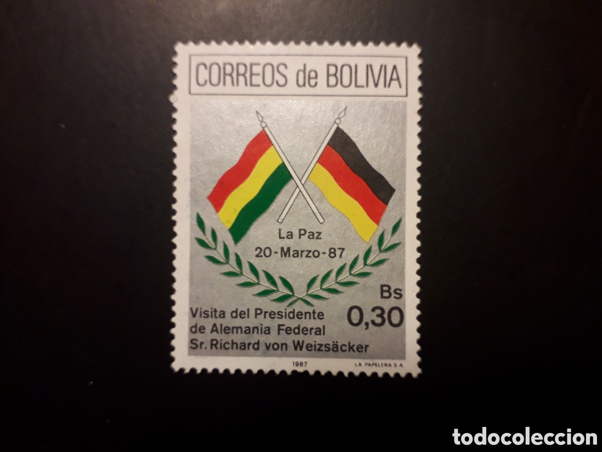 Sellos: BOLIVIA YVERT 681 SERIE COMPLETA USADA 1987 BANDERAS, VISITA PRESIDENTE ALEM&Aacute;N PEDIDO M&Iacute;NIMO 3&euro;