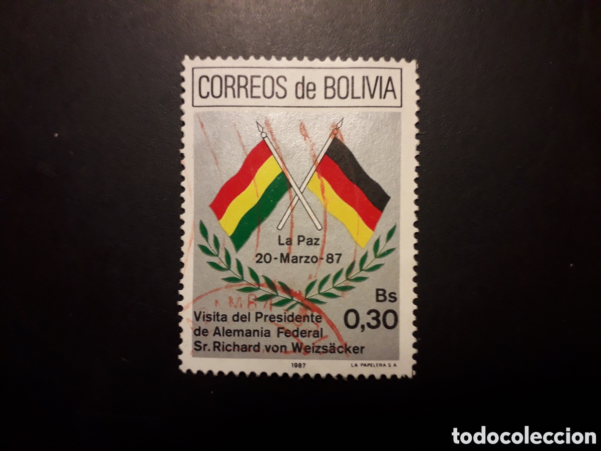 Sellos: BOLIVIA YVERT 681 SERIE COMPLETA USADA 1987 BANDERAS, VISITA PRESIDENTE ALEM&Aacute;N PEDIDO M&Iacute;NIMO 3&euro;