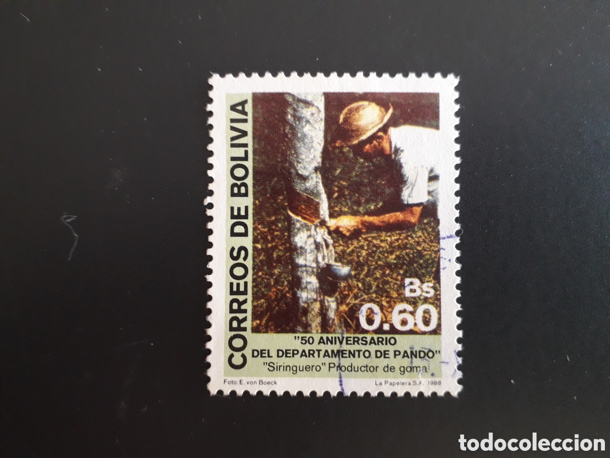 Sellos: BOLIVIA YVERT 717 SELLO SUELTO USADO 1988 COSECHA DE LATEX , PANDO PEDIDO M&Iacute;NIMO 3&euro;