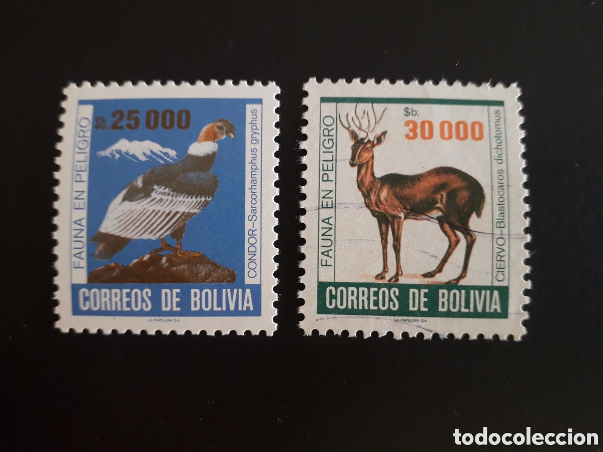 Sellos: BOLIVIA YVERT 658/9 SERIE COMPLETA USADA Y NUEVA *** 1985 FAUNA CIERVO C&Oacute;NDOR AVES PEDIDO M&Iacute;NIMO 3&euro;