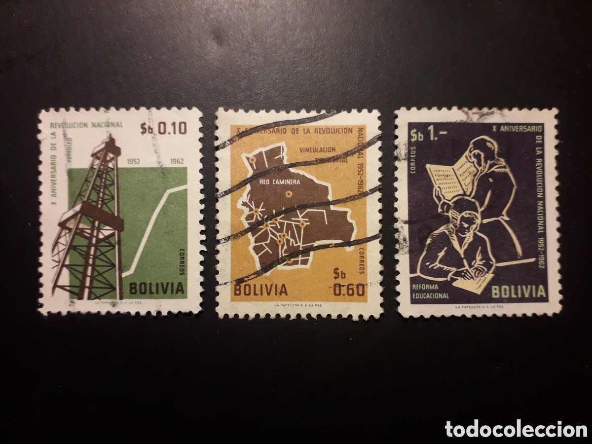Sellos: BOLIVIA YVERT 439/41 SERIE COMPLETA USADA 1964 REVOLUCI&Oacute;N PETROLEO, MAPA, EDUCACI&Oacute;N PEDIDO M&Iacute;NIMO 3&euro;