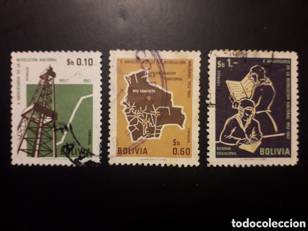 Sellos: BOLIVIA YVERT 439/41 SERIE COMPLETA USADA 1964 REVOLUCI&Oacute;N PETROLEO, MAPA, EDUCACI&Oacute;N PEDIDO M&Iacute;NIMO 3&euro;