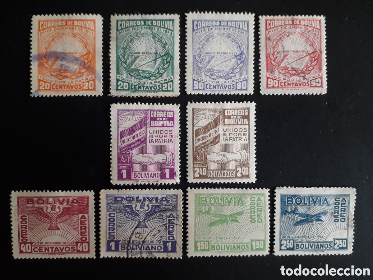 Sellos: BOLIVIA YVERT 271/6 + A 73/6 SERIE COMPLETA USADA O SIN GOMA 1944 REVOLUCI&Oacute;N PEDIDO M&Iacute;NIMO 3&euro;