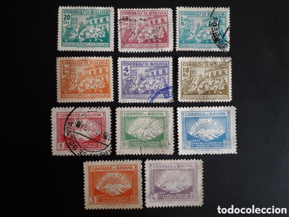 Sellos: BOLIVIA YVERT 285/90 + A 90/4 SERIE COMPLETA USADA 1947 REVOLUCI&Oacute;N PEDIDO M&Iacute;NIMO 3&euro;
