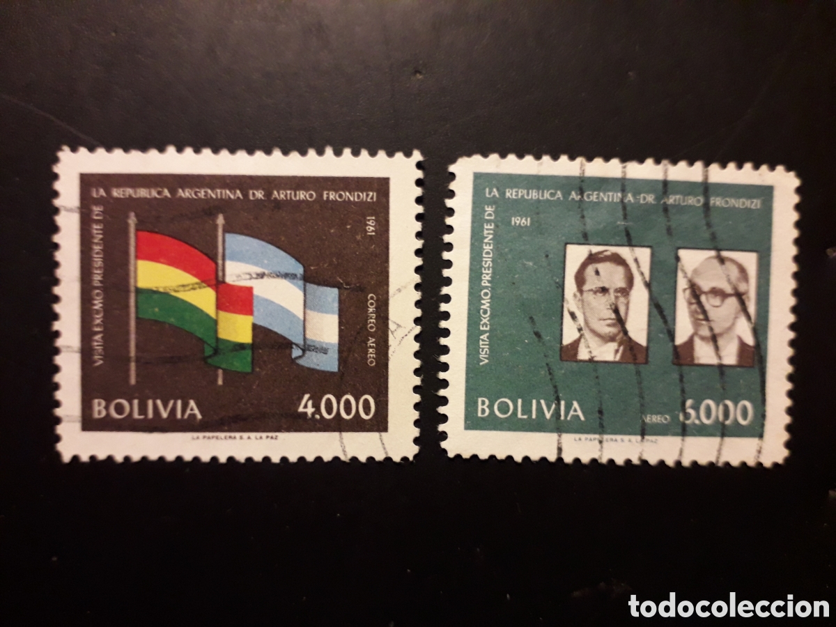 Sellos: BOLIVIA YVERT A 209/10 SERIE COMPLETA USADA 1961 BANDERAS, PRESIDENTE DE ARGENTINA PEDIDO M&Iacute;NIMO 3&euro;