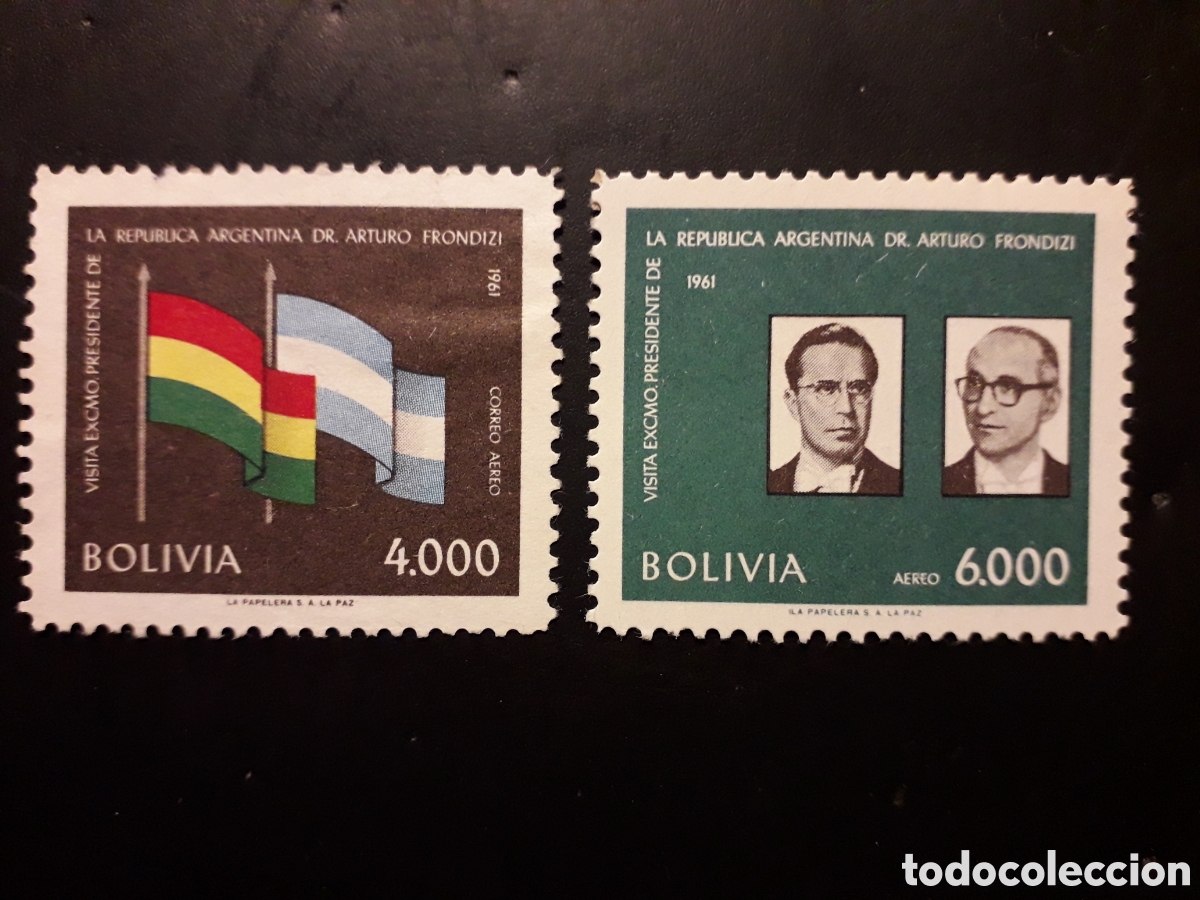 Sellos: BOLIVIA YV A 209/10 SERIE CTA USADA Y NUEVA *** 1961 BANDERAS PRESIDENTE ARGENTINA PEDIDO M&Iacute;NIMO 3&euro;