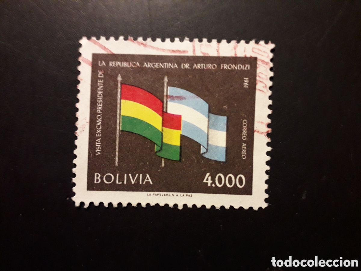 Sellos: BOLIVIA YVERT A 209 SELLO SUELTO USADO 1961 BANDERAS, PRESIDENTE DE ARGENTINA PEDIDO M&Iacute;NIMO 3&euro;