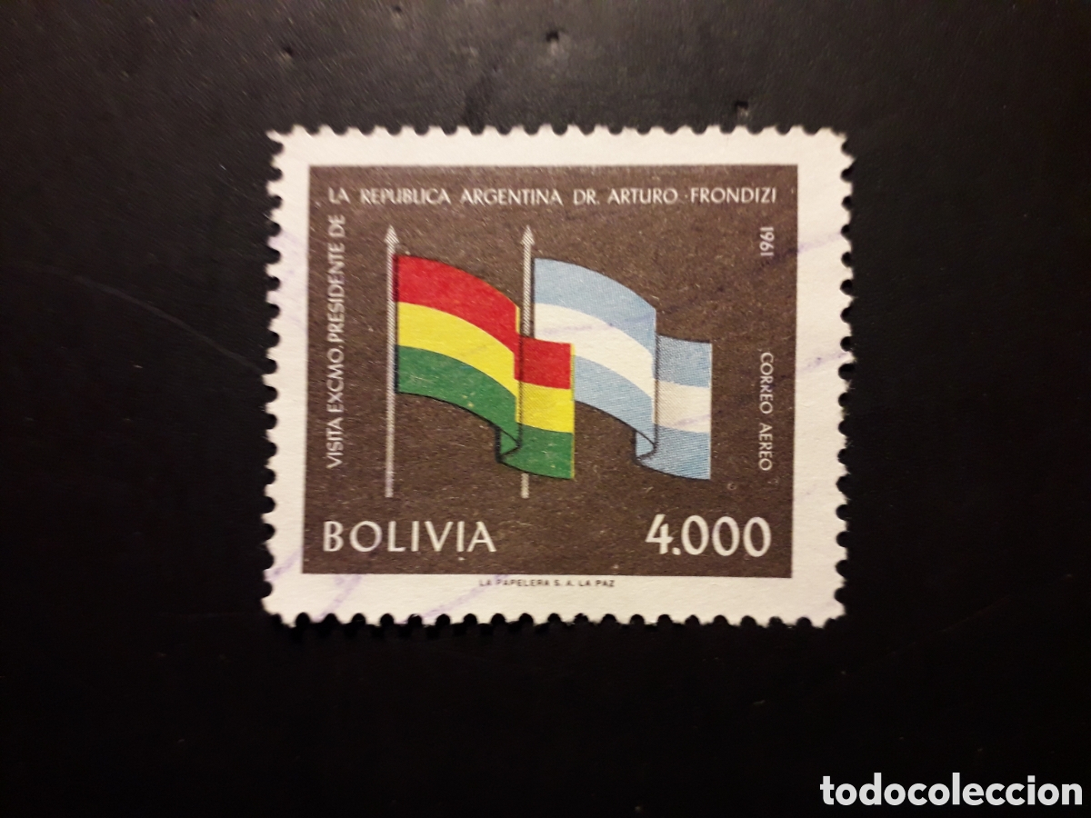 Sellos: BOLIVIA YVERT A 209 SELLO SUELTO USADO 1961 BANDERAS, PRESIDENTE DE ARGENTINA PEDIDO M&Iacute;NIMO 3&euro;