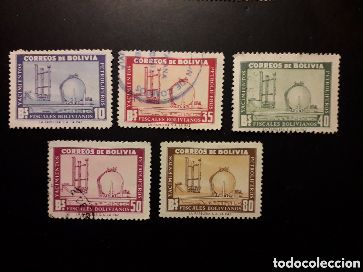 Sellos: BOLIVIA YVERT 355/9 SERIE COMPLETA USADA1955 INDUSTRIA PETROLERA PETROLEO PEDIDO M&Iacute;NIMO 3&euro;