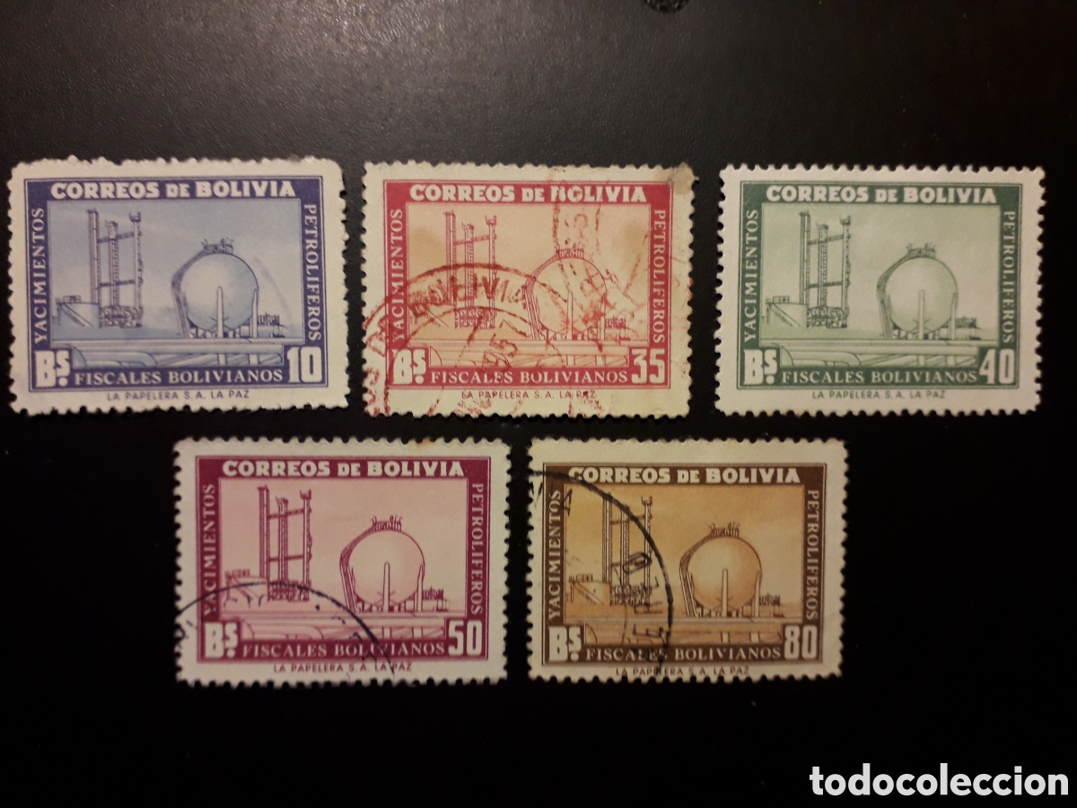 Sellos: BOLIVIA YVERT 355/9 SERIE COMPLETA USADA1955 INDUSTRIA PETROLERA PETROLEO PEDIDO M&Iacute;NIMO 3&euro;