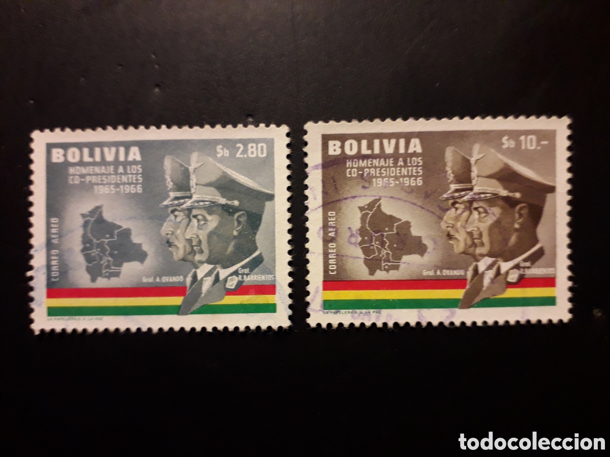 Sellos: BOLIVIA YVERT A 252/3 SERIE COMPLETA USADA 1966 CO PRESIDENTES, MAPAS, PEDIDO M&Iacute;NIMO 3&euro;