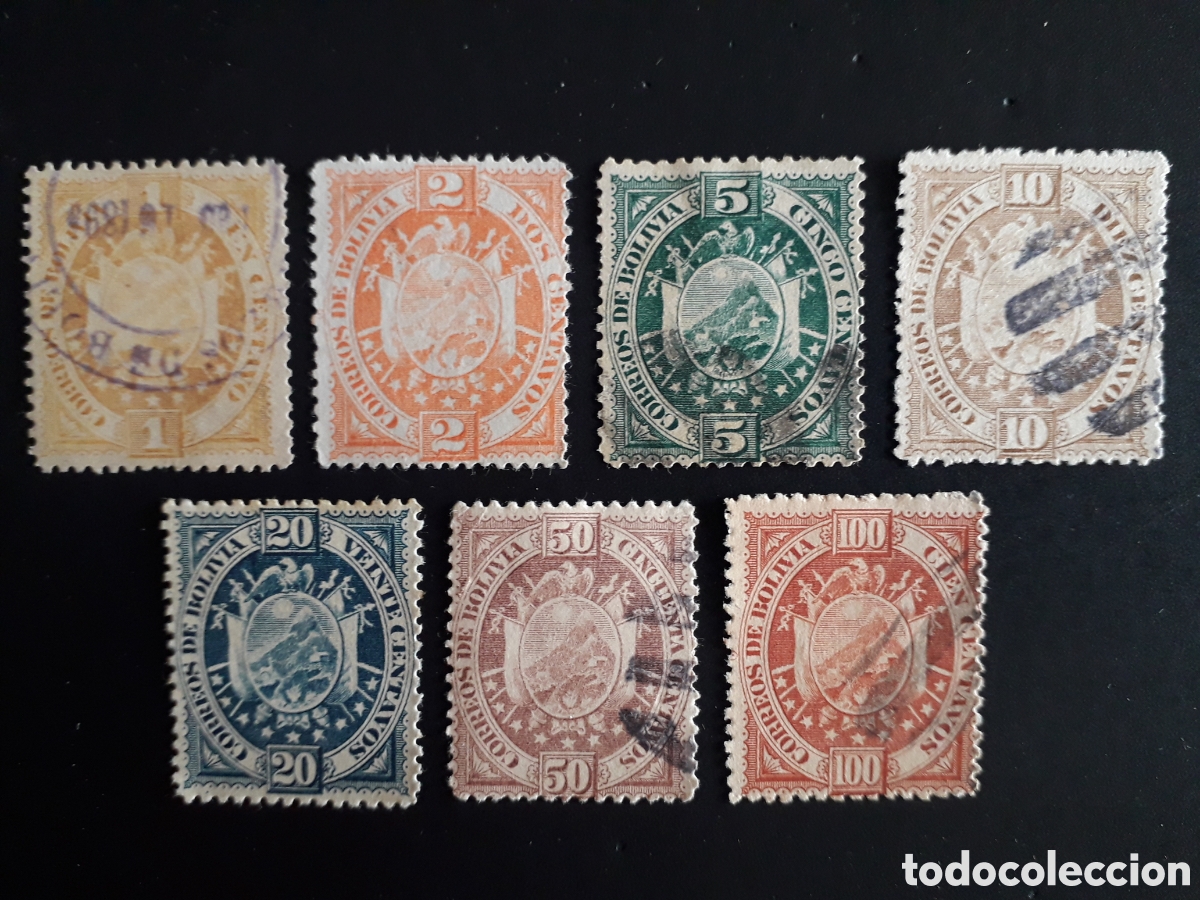 Sellos: BOLIVIA YVERT 39/45 SERIE COMPLETA USADA 1894 ESCUDOS PEDIDO M&Iacute;NIMO 3&euro;